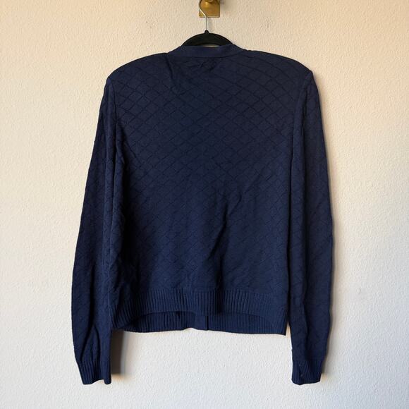 St. John Navy Diamond Knit Cardigan with Gold Crest Buttons Size 8 - Picture 3 of 7
